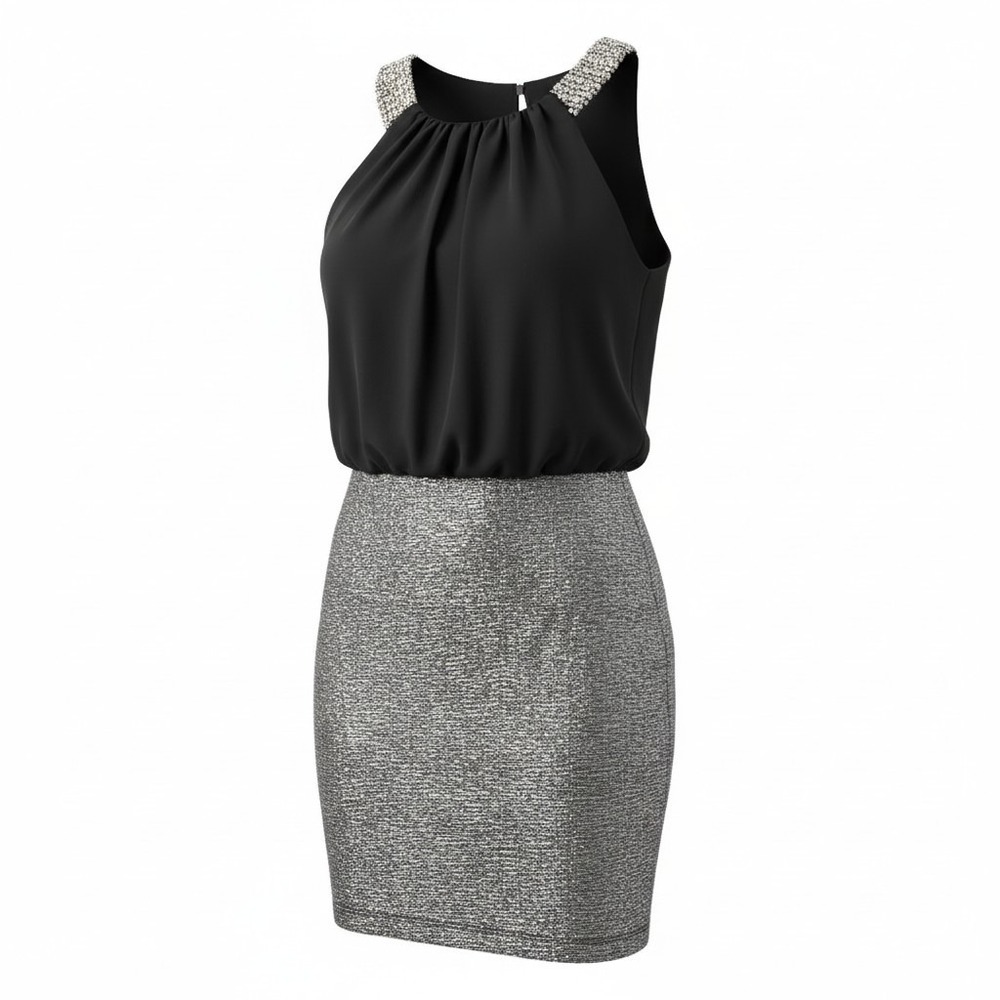 City Triangles Womens 5 Black Silver Beaded Cocktail Dress Y2K Party